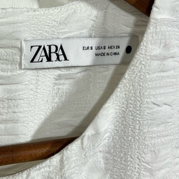 Zara Ivory The Sharon Textured Tiered 3/4 Sleeve Mini Dress Size S - Picture 3 of 5